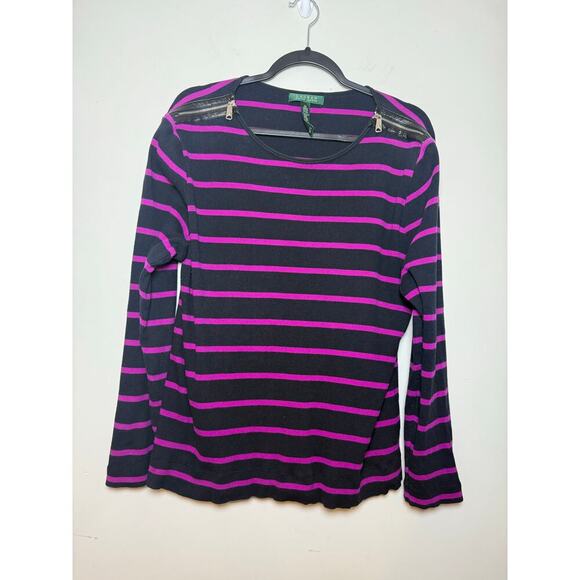 Lauren Ralph Lauren Women’s Plus 2X Black and Purple striped with zip shoulders - Picture 1 of 8